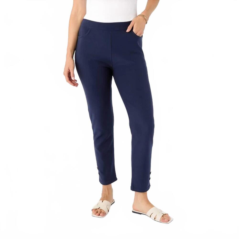 NEW COCO + CARMEN georgie ankle length pants with button detail in navy